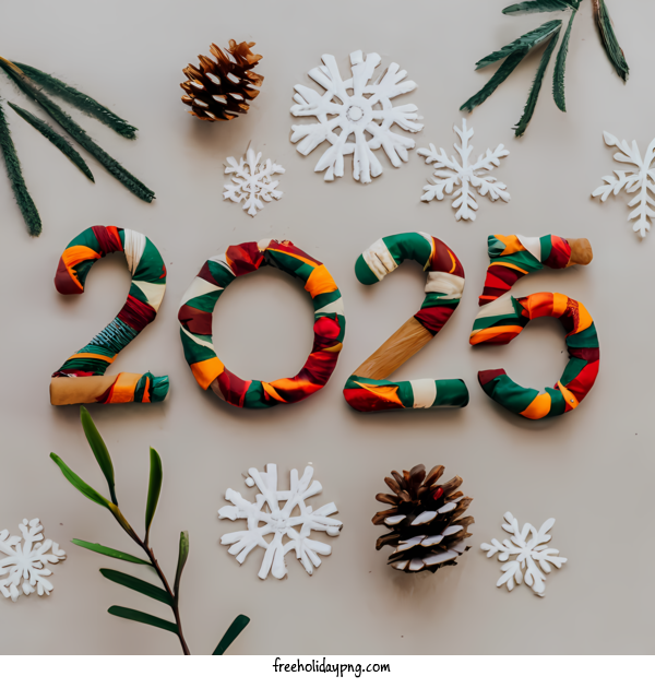 Transparent New Year Happy New Year 2025 Christmas tree Holly leaves for Happy New Year 2025 for New Year