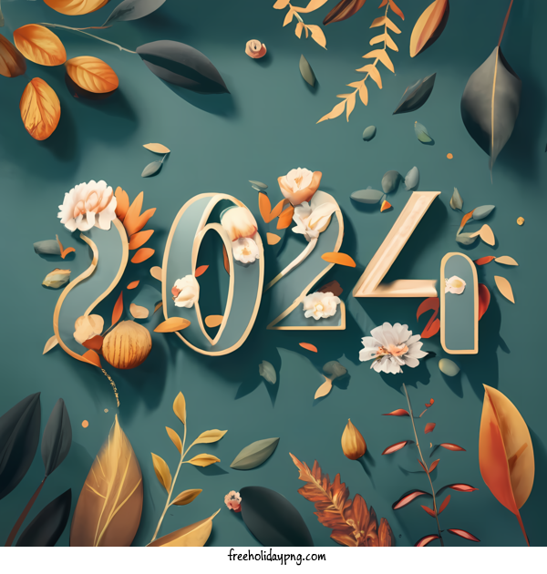 Transparent New Year Happy New Year 2024 Numbers Flower petals for Happy New Year 2024 for New Year