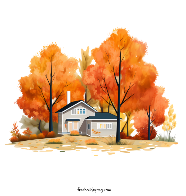 Transparent Thanksgiving Autumn House autumn watercolor for Autumn House for Thanksgiving