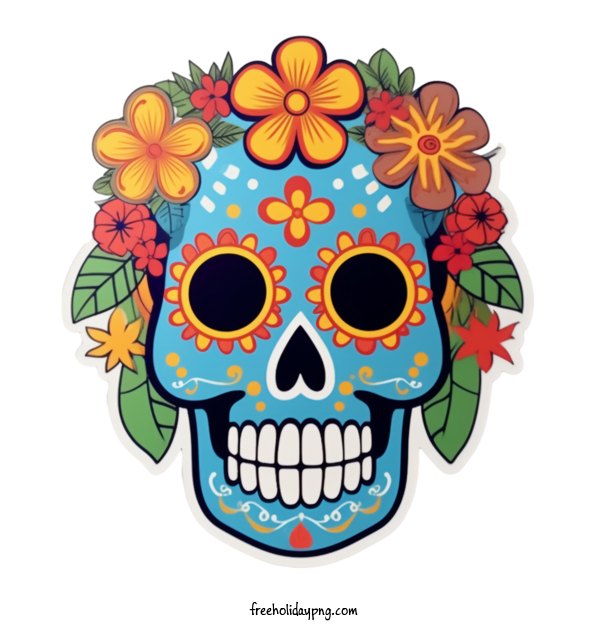 Transparent Day of the Dead Sugar Skull skull skull with flowers for Sugar Skull for Day Of The Dead
