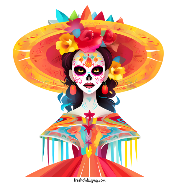 Transparent Day of the Dead La Calavera Catrina dress colorful for La Calavera Catrina for Day Of The Dead