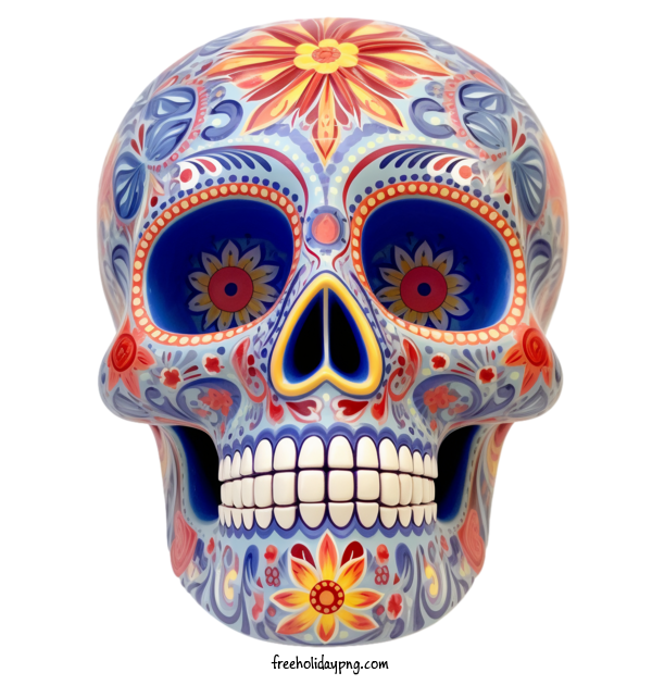 Transparent Day of the Dead Sugar Skull blue skull colorful skull for Sugar Skull for Day Of The Dead