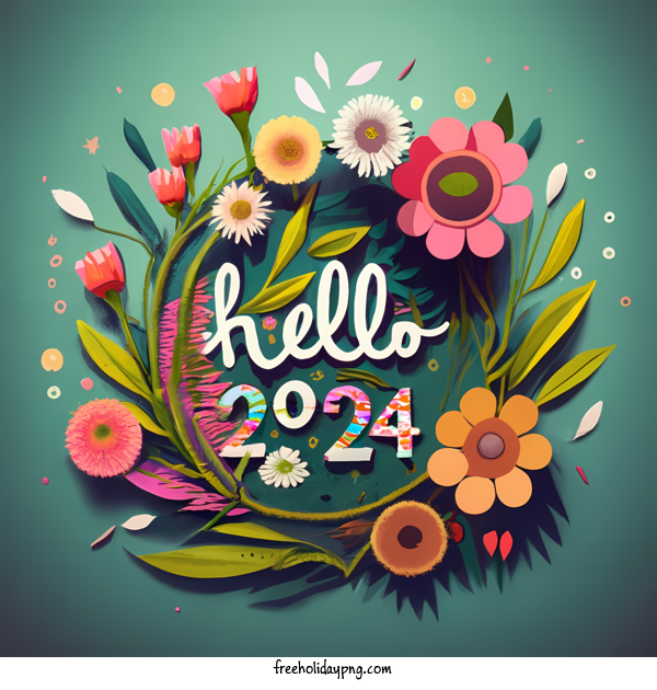 Transparent New Year Happy New Year 2024 hello 2023 flower wreath for Happy New Year 2024 for New Year