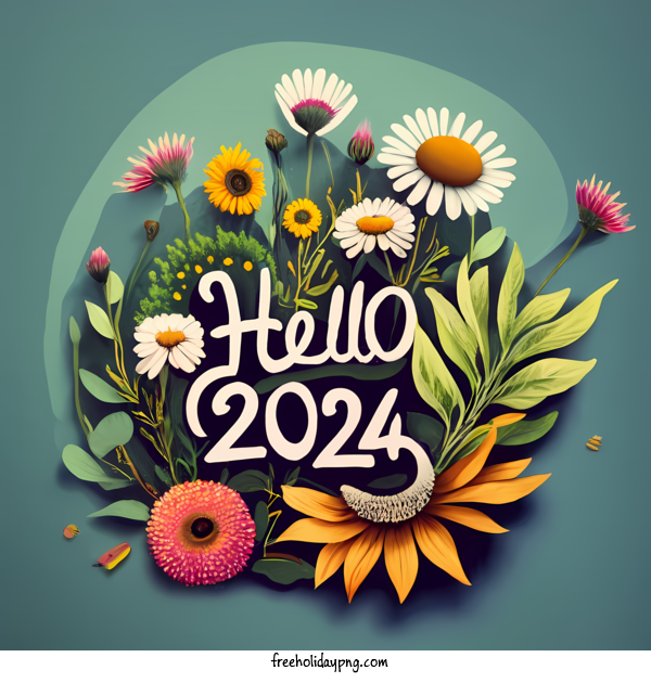 Transparent New Year Happy New Year 2024 hello flower for Happy New Year 2024 for New Year