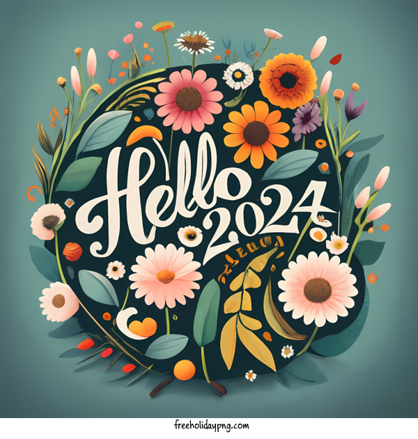 Transparent New Year Happy New Year 2024 hello floral for Happy New Year 2024 for New Year