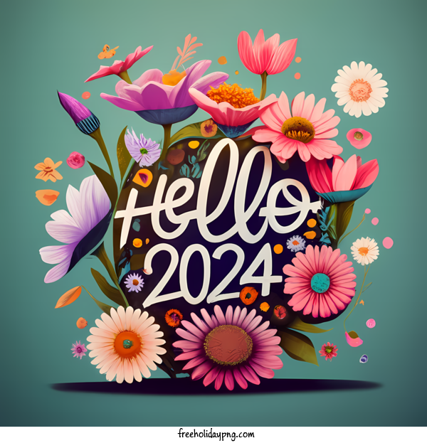 Transparent New Year Happy New Year 2024 spring floral for Happy New Year 2024 for New Year