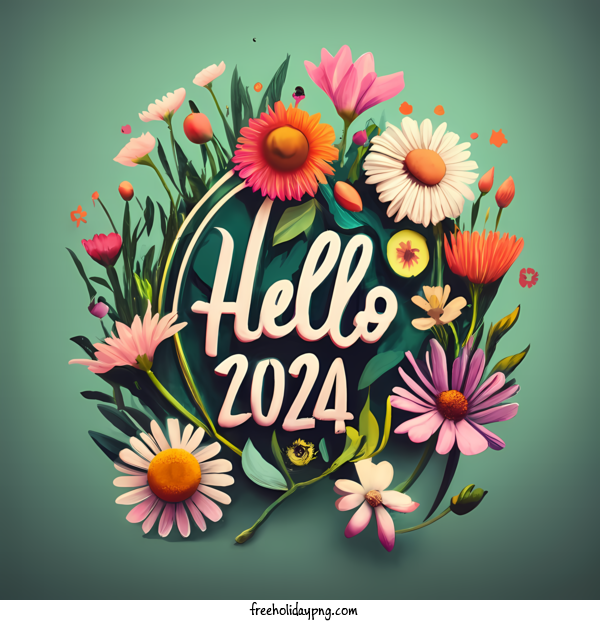 Transparent New Year Happy New Year 2024 hello 2023 floral design for Happy New Year 2024 for New Year