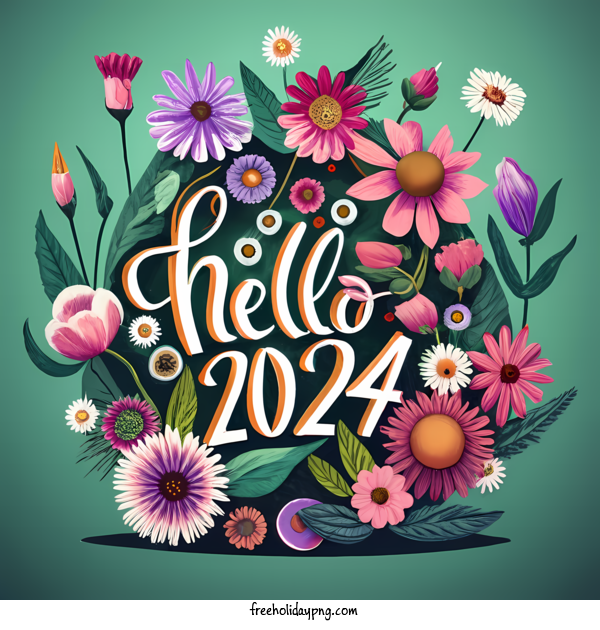 Transparent New Year Happy New Year 2024 Flowers floral for Happy New Year 2024 for New Year