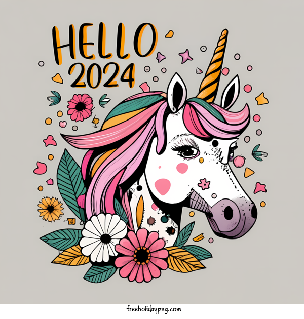 Transparent New Year Happy New Year 2024 Unicorn head for Happy New Year 2024 for New Year