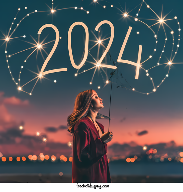 Transparent New Year Happy New Year 2024 woman red dress for Happy New Year 2024 for New Year