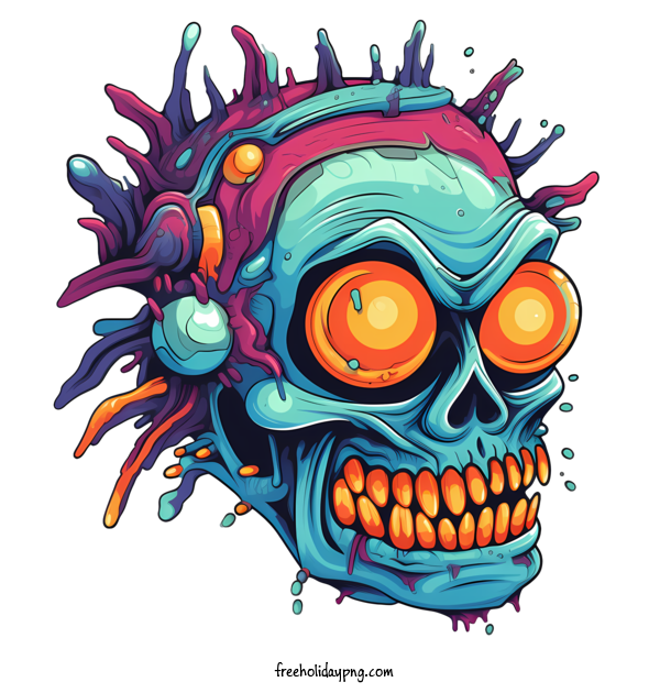 Transparent halloween zombie skull colorful for zombie for Halloween