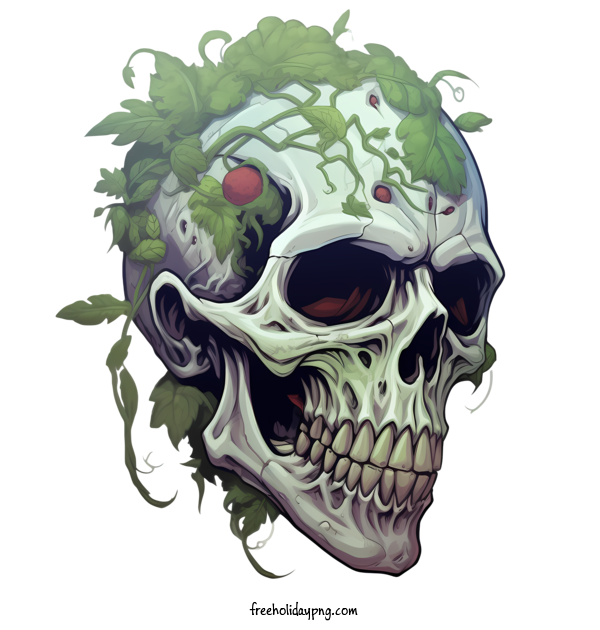 Transparent halloween zombie skull skull with vegetation for zombie for Halloween