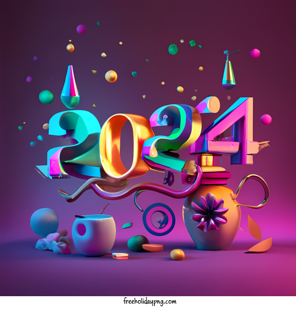 Transparent New Year Happy New Year 2024 colorful 3D for Happy New Year 2024 for New Year