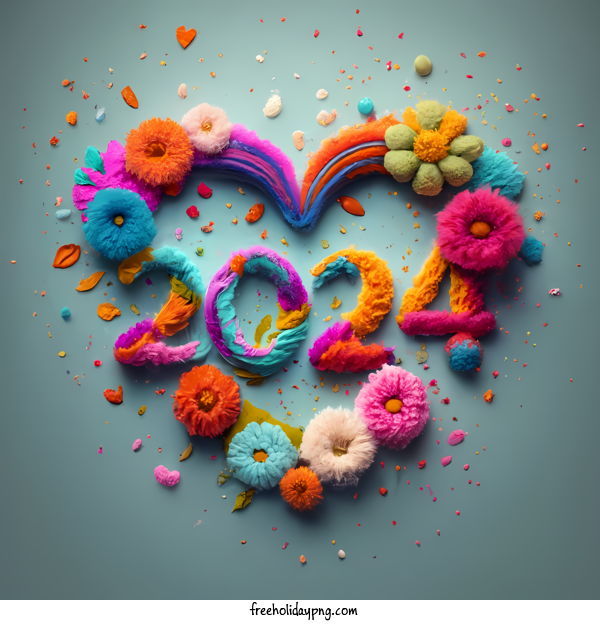 Transparent New Year Happy New Year 2024 heart colorful for Happy New Year 2024 for New Year