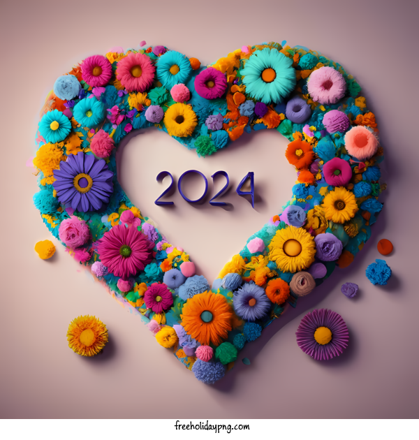 Transparent New Year Happy New Year 2024 flowers heart for Happy New Year 2024 for New Year