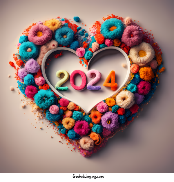 Transparent New Year Happy New Year 2024 heart colorful for Happy New Year 2024 for New Year