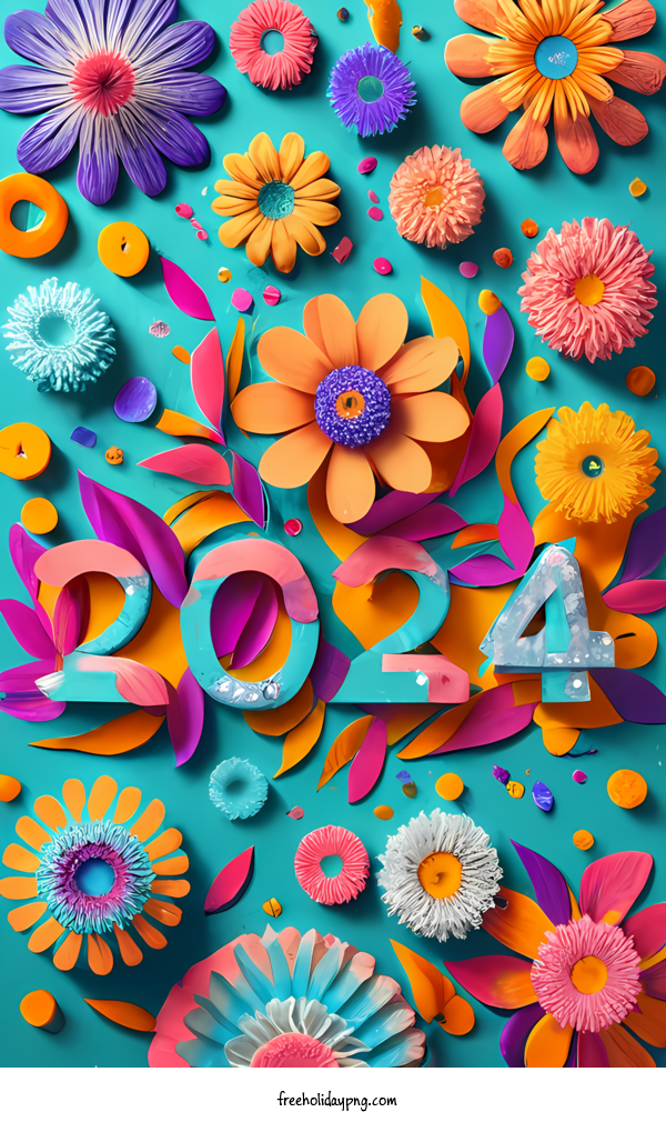Transparent New Year Happy New Year 2024 flowers paper art for Happy New Year 2024 for New Year