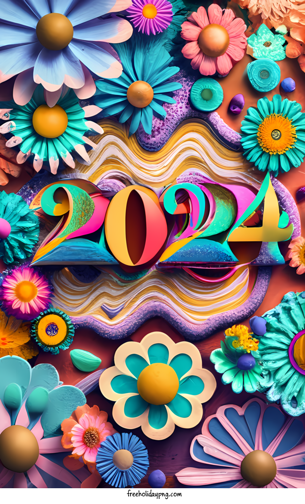 Transparent New Year Happy New Year 2024 Flowers colorful for Happy New Year 2024 for New Year