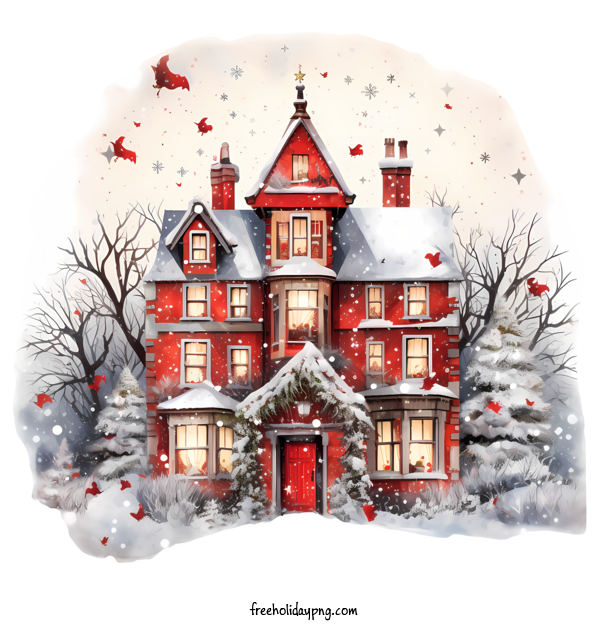 Transparent Christmas Merry Christmas red mansion winter scenery for Merry Christmas for Christmas