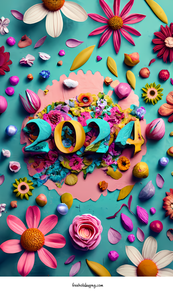 New Year Happy New Year 2024 flowers colorful for Happy New Year 2024