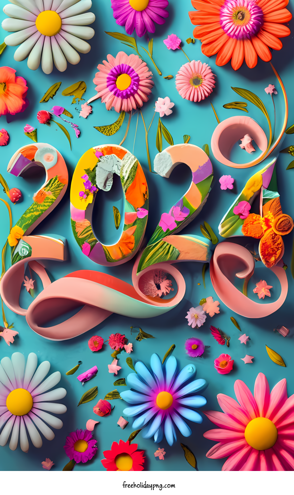 New Year Happy New Year 2024 Flower petals 2023 number for Happy New