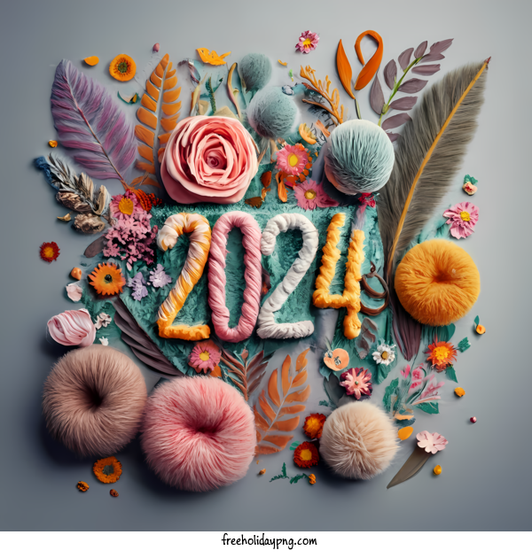 Transparent New Year Happy New Year 2024 flowers knitting for Happy New Year 2024 for New Year