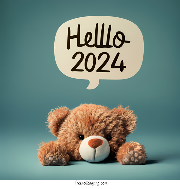 Transparent New Year Happy New Year 2024 brown teddy bear speech bubble for Happy New Year 2024 for New Year