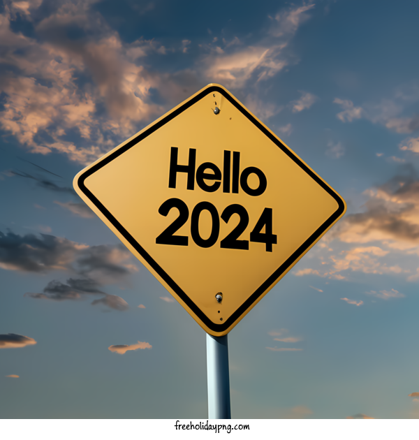 Transparent New Year Happy New Year 2024 road sign yellow for Happy New Year 2024 for New Year
