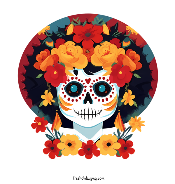Transparent Day of the Dead La Calavera Catrina skull flower for La Calavera Catrina for Day Of The Dead