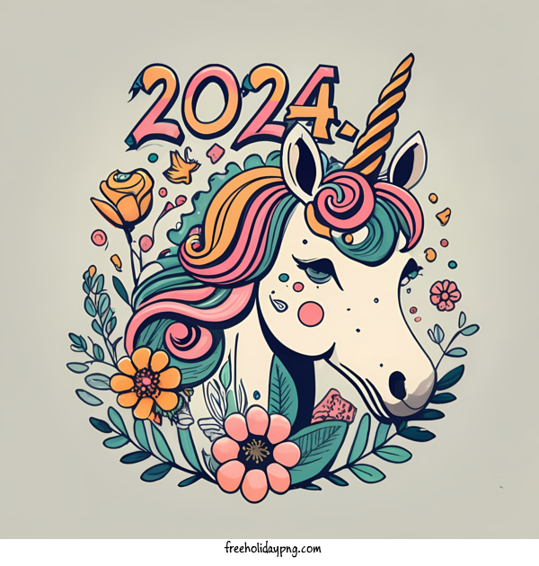 Transparent New Year Happy New Year 2024 unicorn colorful for Happy New Year 2024 for New Year