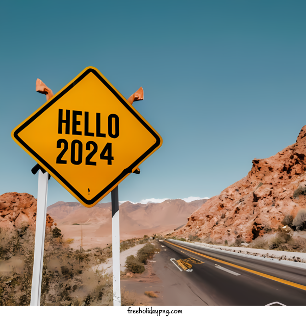 Transparent New Year Happy New Year 2024 road yellow sign for Happy New Year 2024 for New Year