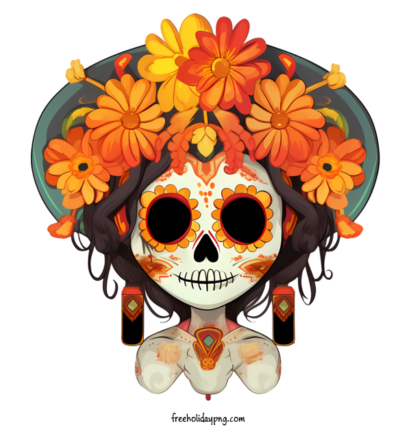 Transparent Day of the Dead La Calavera Catrina skeleton sugar skull for La Calavera Catrina for Day Of The Dead