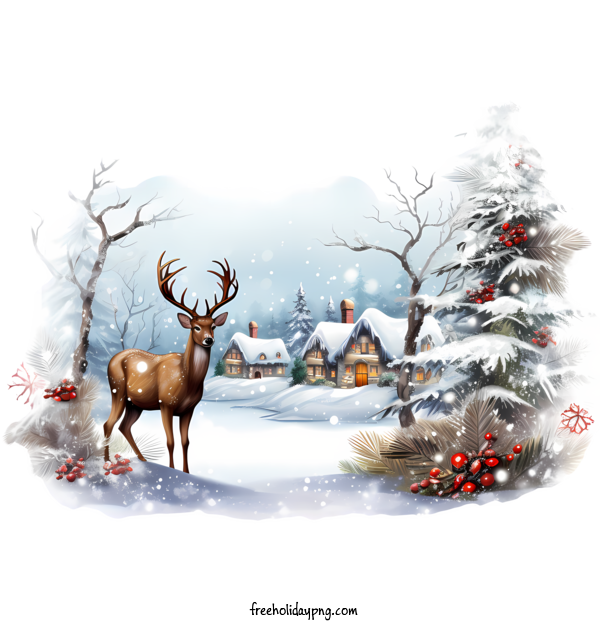 Transparent Christmas Merry Christmas Deer in snowy forest winter landscape for Merry Christmas for Christmas