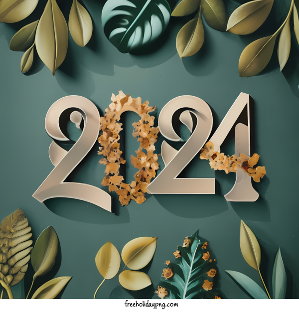 Transparent New Year Happy New Year 2024 gold leaves for Happy New Year 2024 for New Year