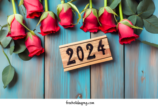 Transparent New Year Happy New Year 2024 red roses wood sign for Happy New Year 2024 for New Year