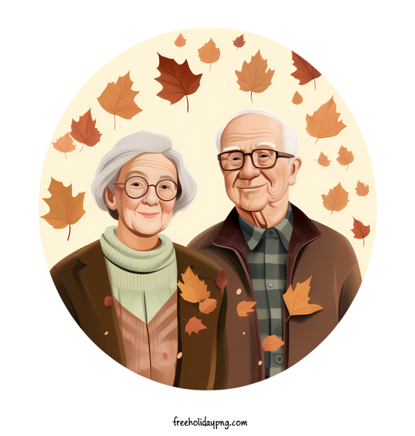 Transparent National Grandparents Day National Grandparents Day senior couple fall leaves for Grandparents Day for National Grandparents Day