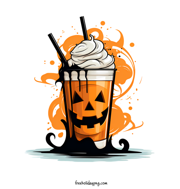 Transparent Halloween Halloween milkshake pumpkin spice whipped cream for Halloween milkshake for Halloween