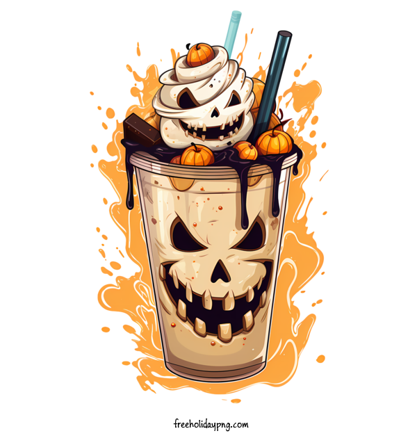 Transparent Halloween Halloween milkshake coffee pumpkin for Halloween milkshake for Halloween