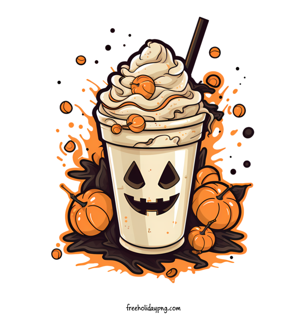 Transparent Halloween Halloween milkshake pumpkin smoothie for Halloween milkshake for Halloween