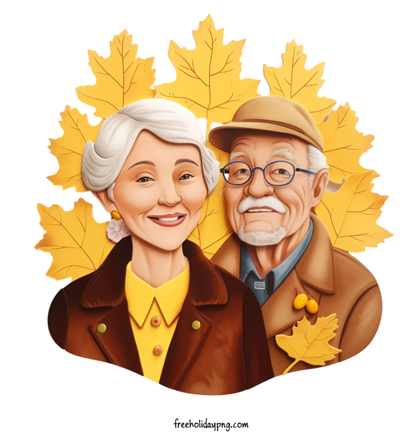 Transparent National Grandparents Day National Grandparents Day old couple autumn leaves for Grandparents Day for National Grandparents Day