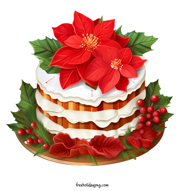 Transparent Christmas Christmas Cake cake red poinsettia for Christmas Cake for Christmas