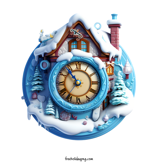 Transparent Christmas winter time clock tower snowy village for winter time for Christmas